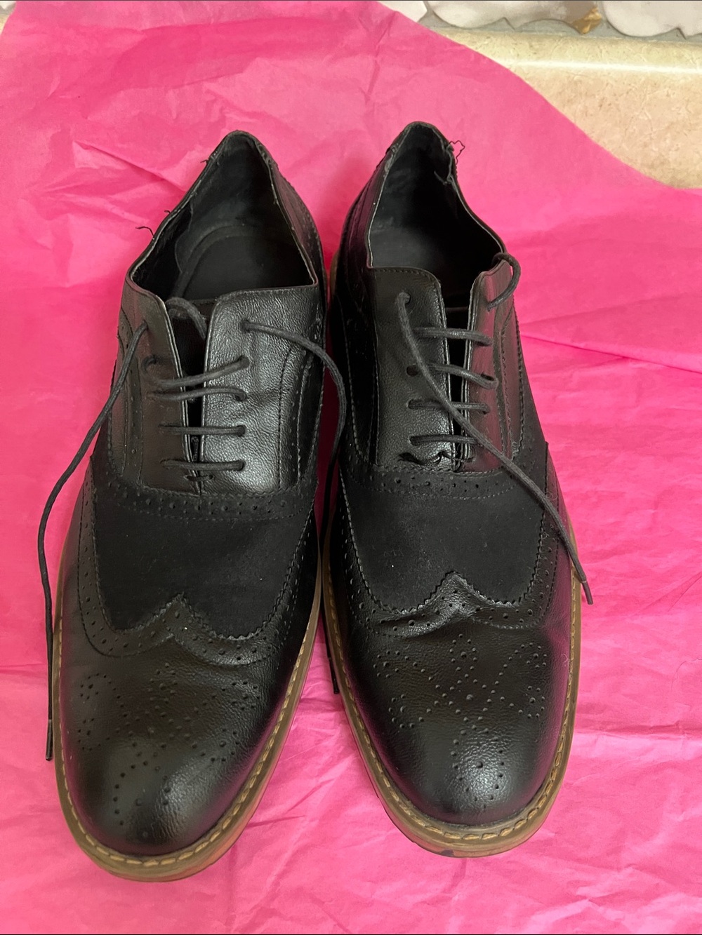 Black Men's Wingtip Brogue Lace-Up Shoes